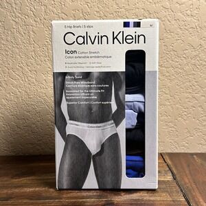 Calvin Klein Mens 5 Pack Icon Cotton Stretch Hip Briefs Size M New In Box